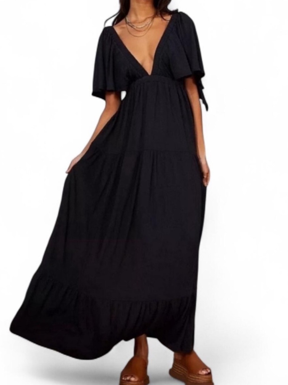 Free People Beach La La Maxi Dress Black Plunge-Neckline Maxi Dress Boho
